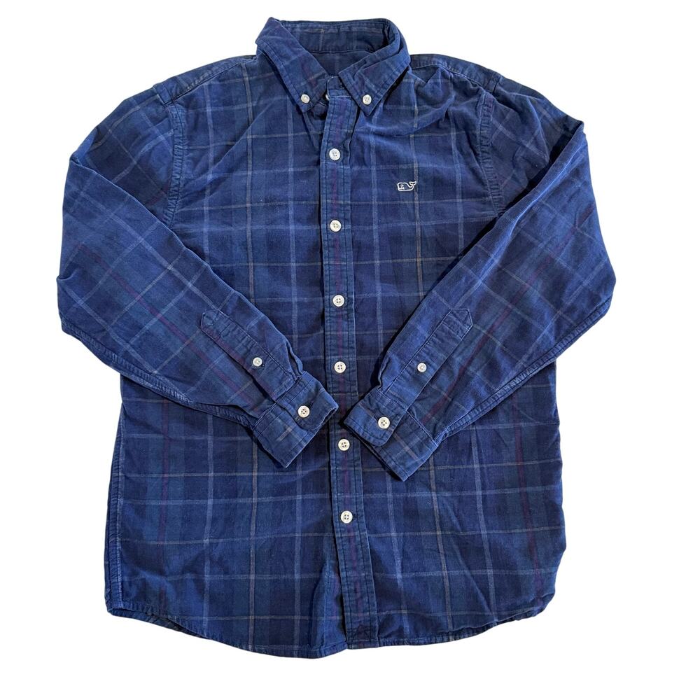 Boys Vineyard Vines Button Down Shirt Medium 12-14 Blue Plaid Long Sleeve